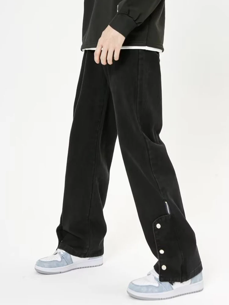 Men's Pants Black Jeans European -style Cargo High Street Button Side Stitching Design Retro Pants Street Men's Casual Trousers