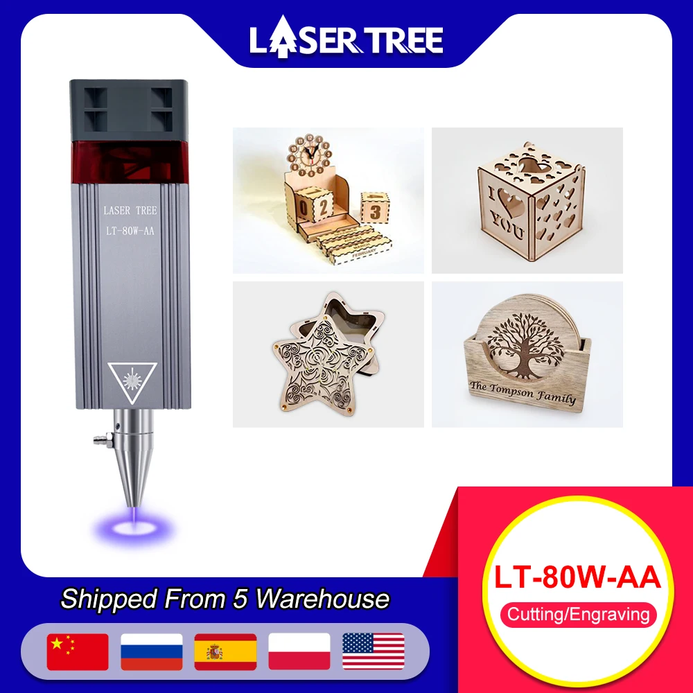 LASER TREE High Power 80W Fixed Focus Laser Module Head With Air Nozzle for CNC Laser Engraving Machine Cutting Wood DIY Tools