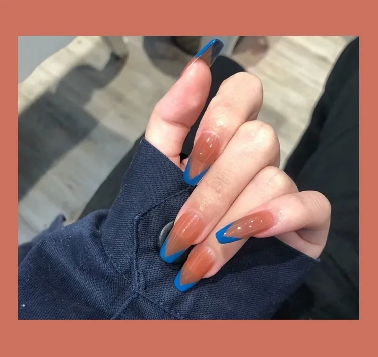 

24 съемные синие трапециевидные Длинные накладные ногти для мужчин накладные ногти полный набор ногтей для женщин