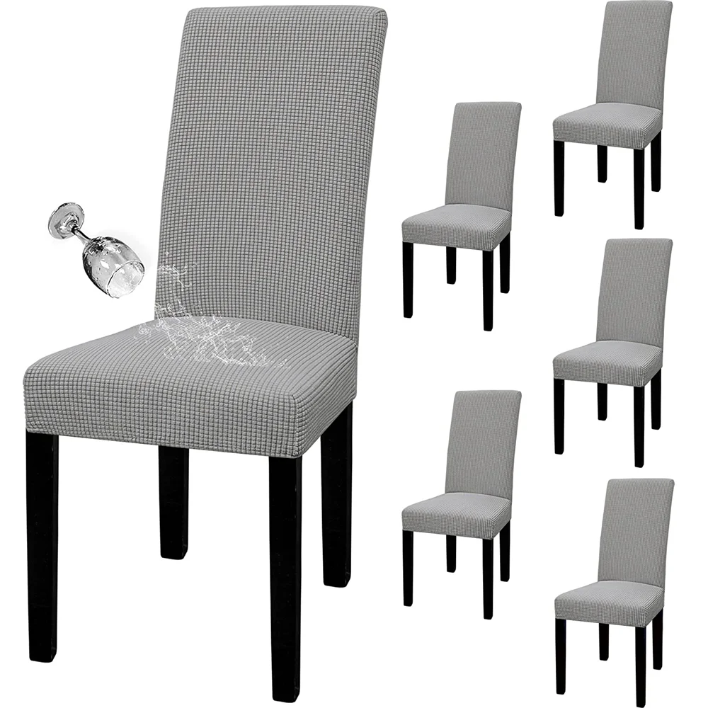 

Waterproof Adjustable Chair Covers Set Dining Room Stretch Jacquard Spandex Seat Slipcover Removable High Back Chairs Cover