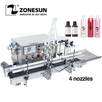 zonesun 4 nozzles magnetic pump automatic liquid filling machine perfume wine water drink soy sauce bottle filler with conveyor