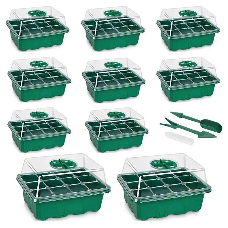 

Seed Trays, 10 Pack 120 Cells Seed Propagator Kit Seedling Trays Growing with Clear Lids Plant Germination Incubator