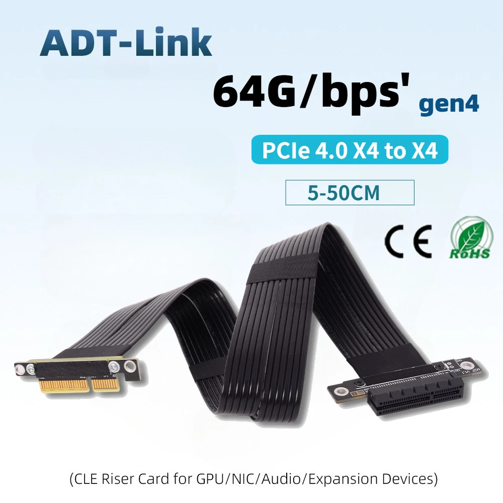 Фото Кабель-удлинитель ADT-Link PCIe 4.0 x4 на x4 Gen 4/3, адаптер-райзер для видеокарт, сетевых карт, жестких дисков, игровых ПК, NVMe SSD, USB №1