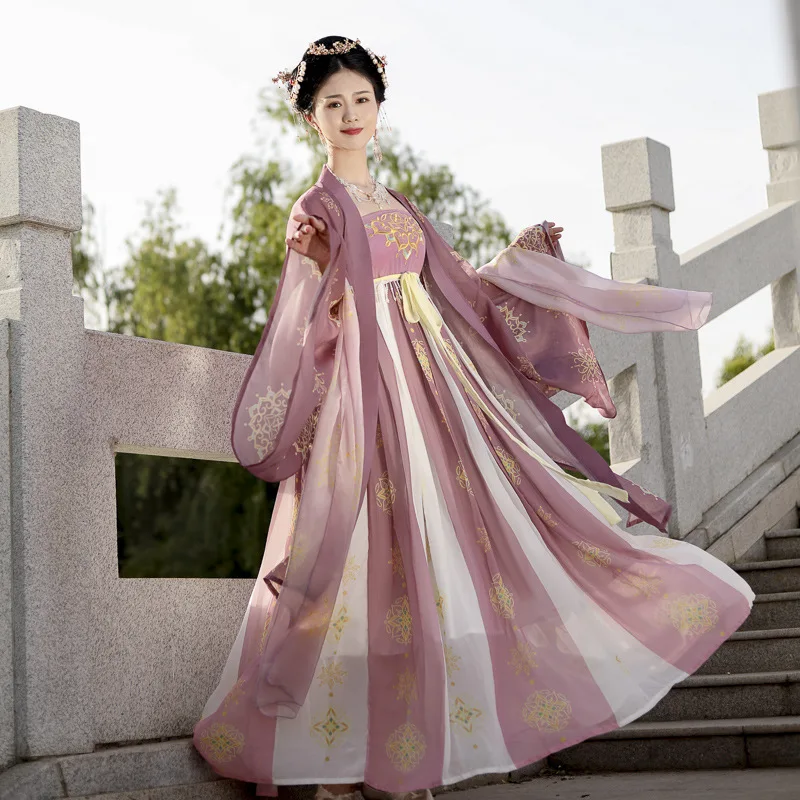 

Original [Fo Neshang] Hanfu Women's Ancient Costume Embroidery Tang System Chebulzi Skirt Gradient Large Sleeve Shirt