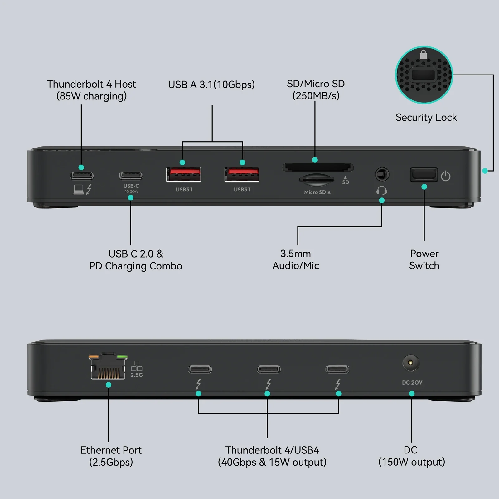 Фото Док-станция для ноутбука MOKiN Thunderbolt 4, 40 Гбит/с, USB 3,1, SD/MicroSD №2