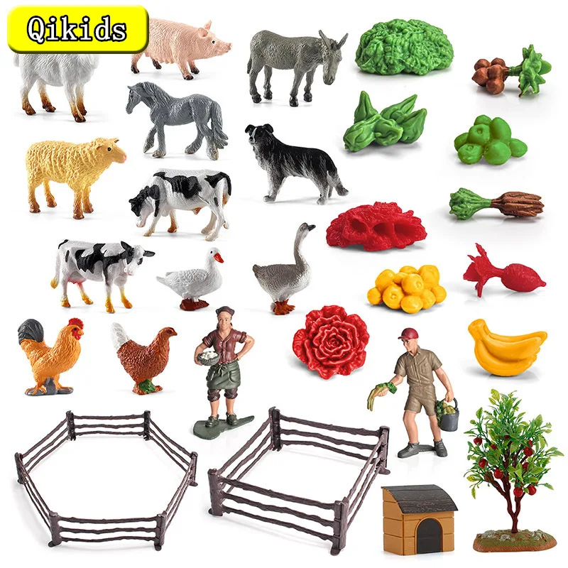

Simulation Farm House Model Action Figures Farmer Cow Hen Pig Poultry Animals Set Figurine Miniature Cute Educational Kids Toys