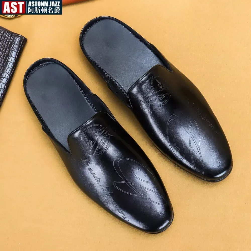 Мюли мужские из натуральной кожи летние сандалии модные повседневные дышащие