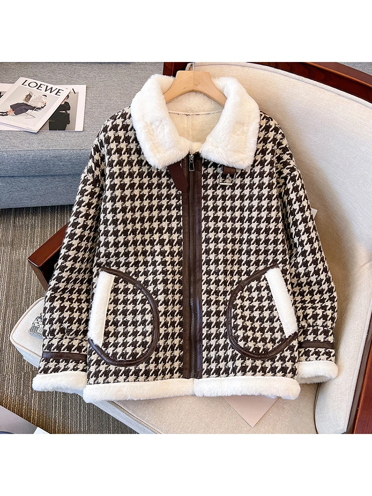 

Корейское хлопковое пальто в стиле ретро, теплая клетчатая куртка с длинным рукавом, Женская осенне-зимняя одежда, новый стиль, теплая