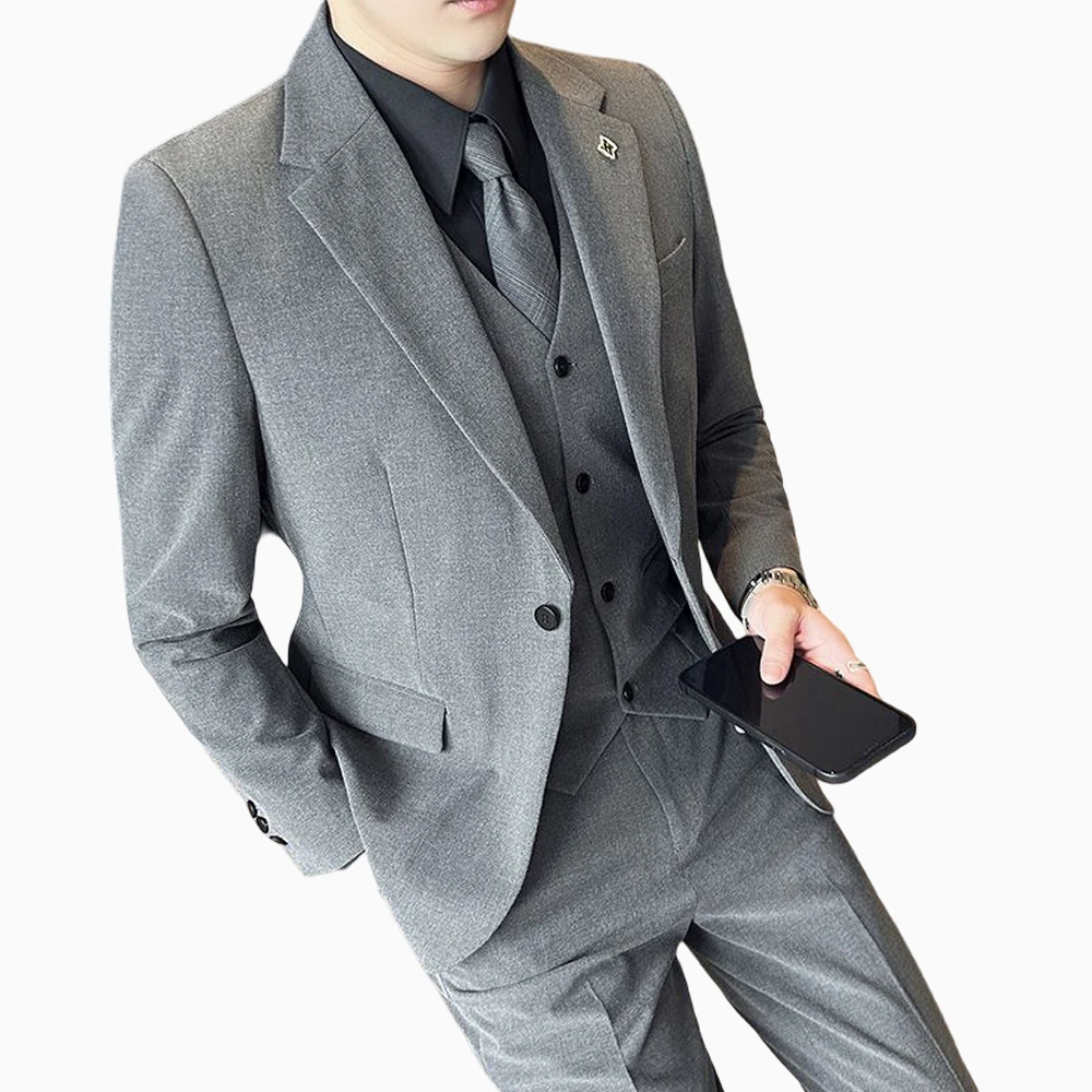 

Boutique Men's Suit Three-Piece Suit (Jacket Vest Pants) S-7XL Groom Wedding Suit Solid Color Slim Fit Prom Social Swallowtail