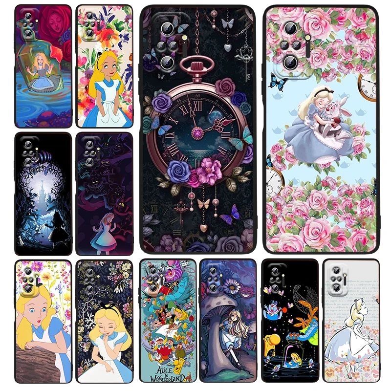 

Disney Alice in Wonderland Phone Case For Xiaomi Redmi Note 12 11E 11S 11 11T 10 10S 9 9T 9S 8 8T Pro Plus 5G Black Cover