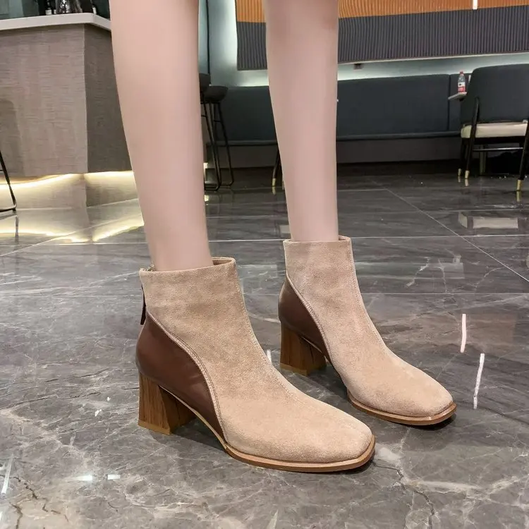 

European American High-Heel Ankle Boots Woman Fashion Wild Square Heel Short Boots High Heels Simple Comfort Women's Boots