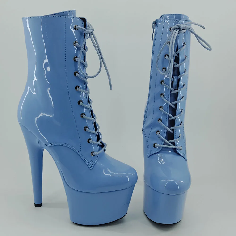Leecabe Shinny Blue 7inch/17CM heels' Pole dancing boot with closed toe Pole Dance boot