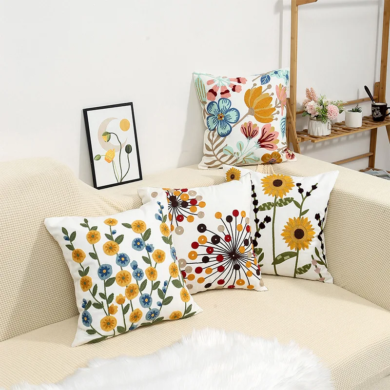

Sofa Home Decor Cushion Cover Canvas Towel Embroidered Floral Pillow Cover Rustic Throw Pillow Covers Living Room Decorative