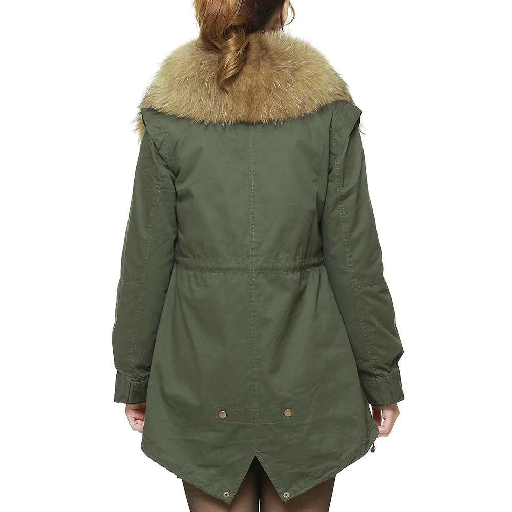Maomaokong  new style  winter women cotton coat Natural real raccoon fur collar jacket female parka with large fluffy real  fur
