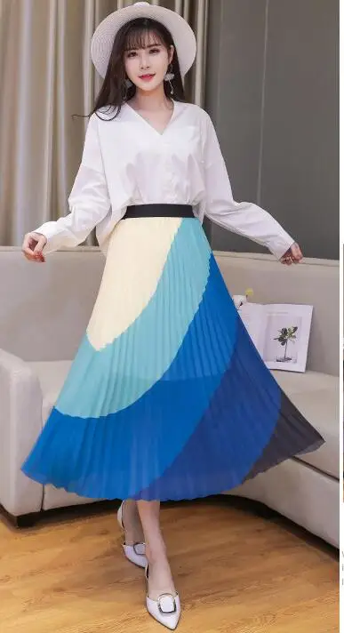 Fashion Pleated Skirts SummerGirl Striped Skirt 2022 Spring New Chiffon Printing Skirt