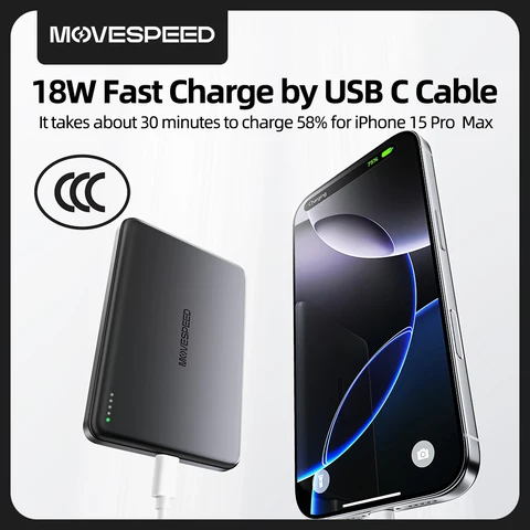 【CCC】MOVESPEED P07 Полутвердый аккумулятор Power Bank 10000 мАч 5000 мАч Магнитный аккумулятор с беспроводной зарядкой для iPhone 17 16 15