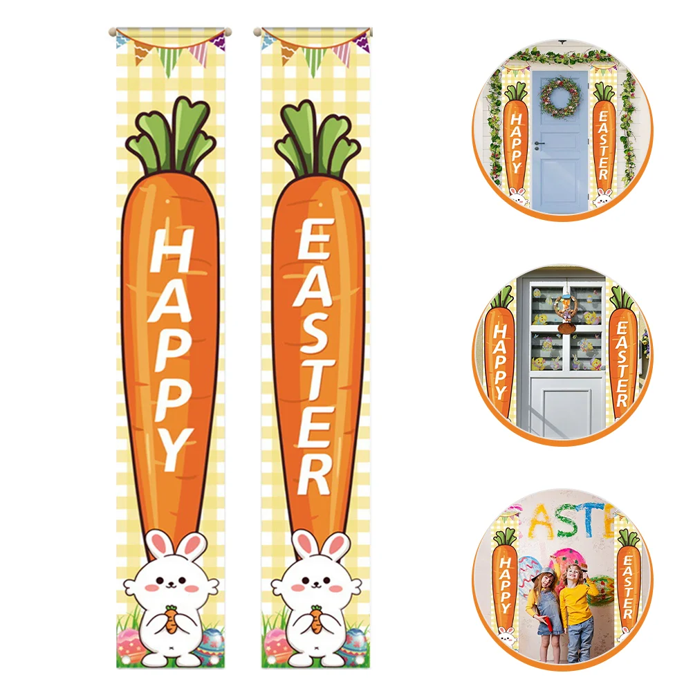 

Easter Banner Door Porch Carrot Decorations Welcome Sign Decoration Bunny Party Banners Spring Front Happy Rabbit Egg