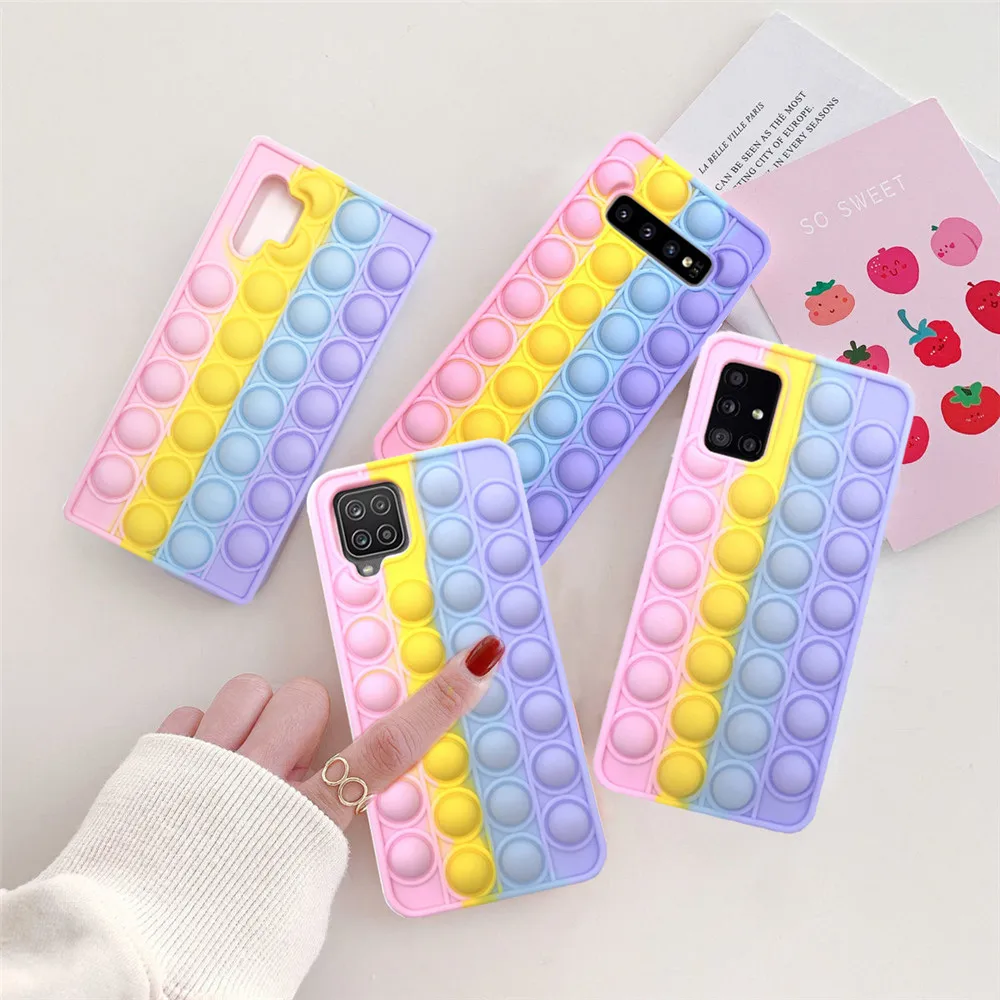 

A12 A11 A30 A21 Push Bubble Pop Fidget Toy Phone Case Soft Cover for Samsung S10 Plus S20 Note 10 A51 A71 A31 A10SStress Reliver