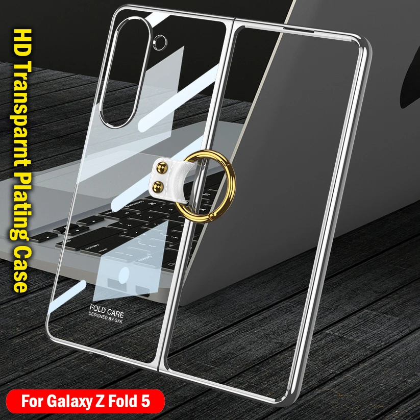 

Metal Ring Funda for Samsung Galaxy Z Fold 5 Case HD Transparent Clear Plating Capa for Samsung Z Fold 5 Case Shockproof Cover