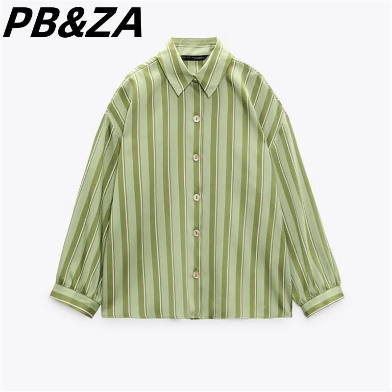 

PB & ZA 2023 New Women's Retro Slim Body Is Thin and Versatile Long -sleeved Stripes Loose Shirt 2812748