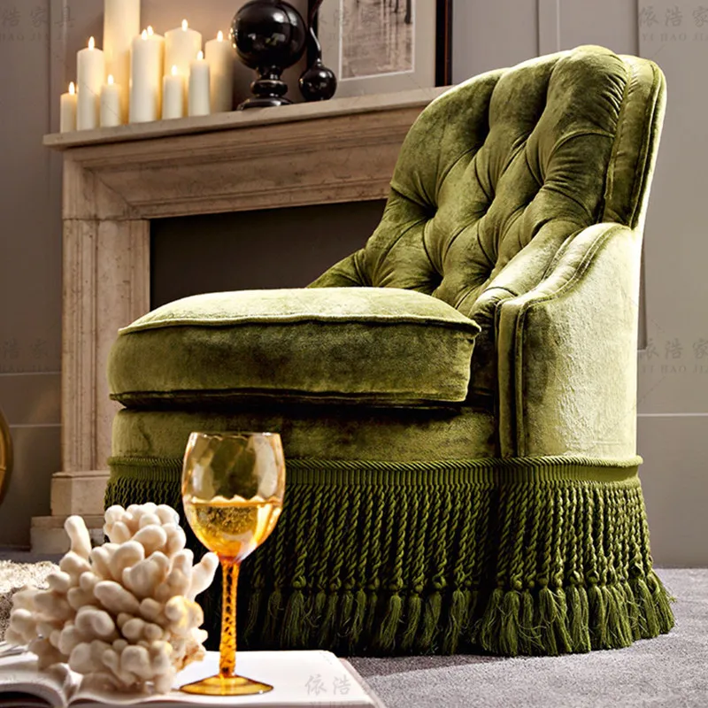 

Винтажный бархатный диван с кисточками в европейском стиле, удобное кресло с пряжкой, роскошный гостиная, вилла, простой Педальный диван