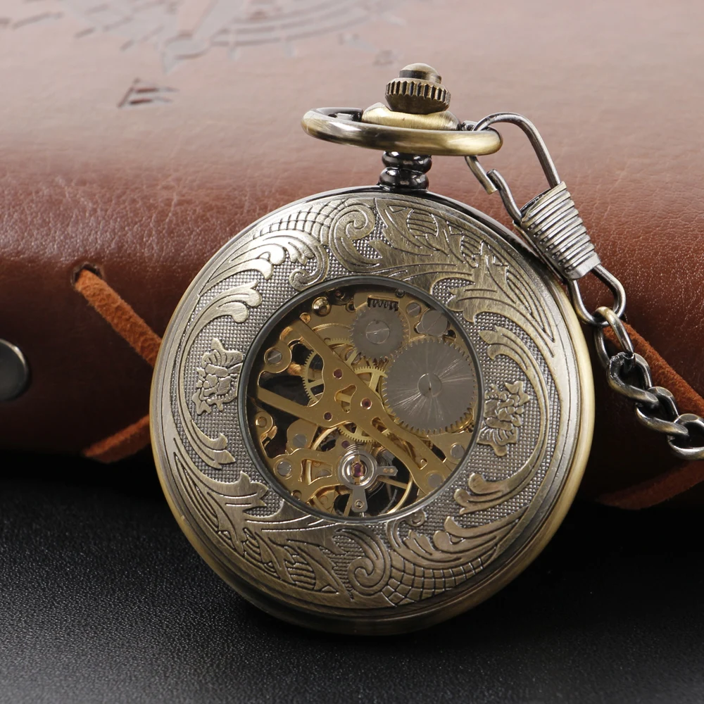 Antique Hollow Crown Manual Stringing Mechanical Pocket Watch Retro Men's Necklace Pendant Clock Women's Jewelry Gift