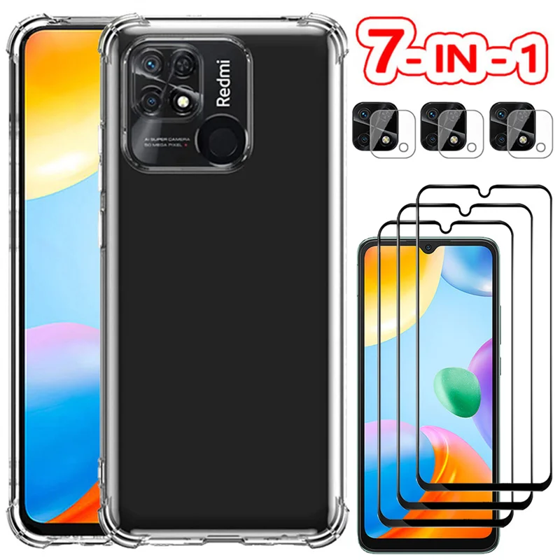 

Silicone Case + Tempered Glass for Redmi 10C Soft Shockproof Clear Phone Cases Redmi-10C Xiaomi Redmi 10 C Cover Redmi10C