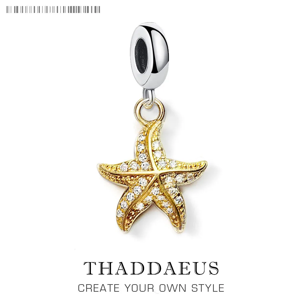 

Golden Starfish Pendant Charm for Women 925 Sterling Silver Gift Ocean Spirit Bohemian Ocean Gift Fit Bracelet Necklace Jewelry