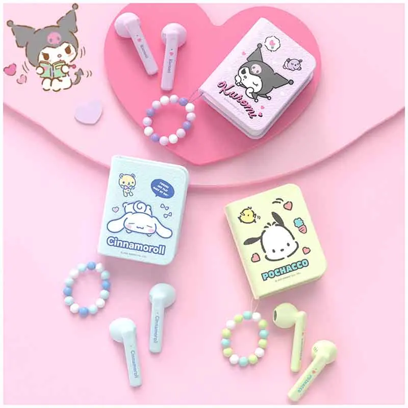 

Sanrioed Pochacco Kuromi Cinnamoroll Book Shape Bluetooth Headset Anime Figures Cartoon Portable Wireless Headset Girl Gift