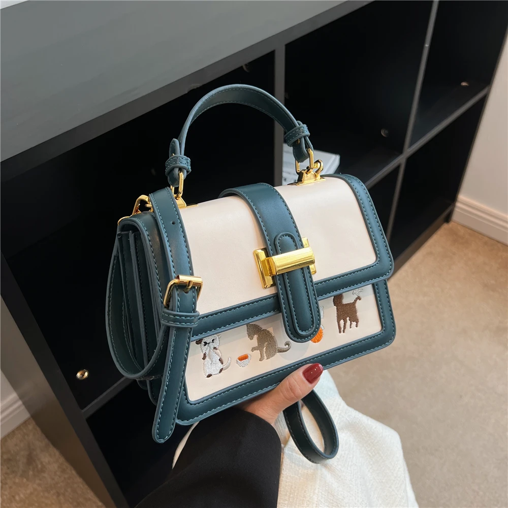 

Korean Style Animal Embroidery Small Tote Handbags For Women New 2022 Trend Fashion Short Handle Ladies Shoulder Crossbody Bags