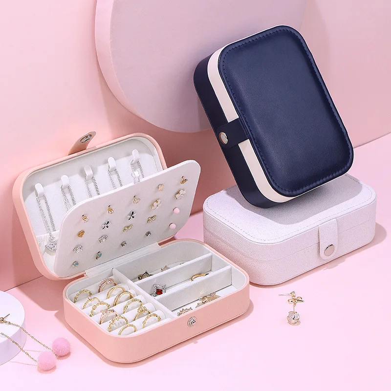 

Простая кожаная шкатулка для хранения ювелирных изделий для девочек, креативный Дорожный Чехол, подарок, чехол, органайзер, принцесса, серьги, кольца, витрины, коробки