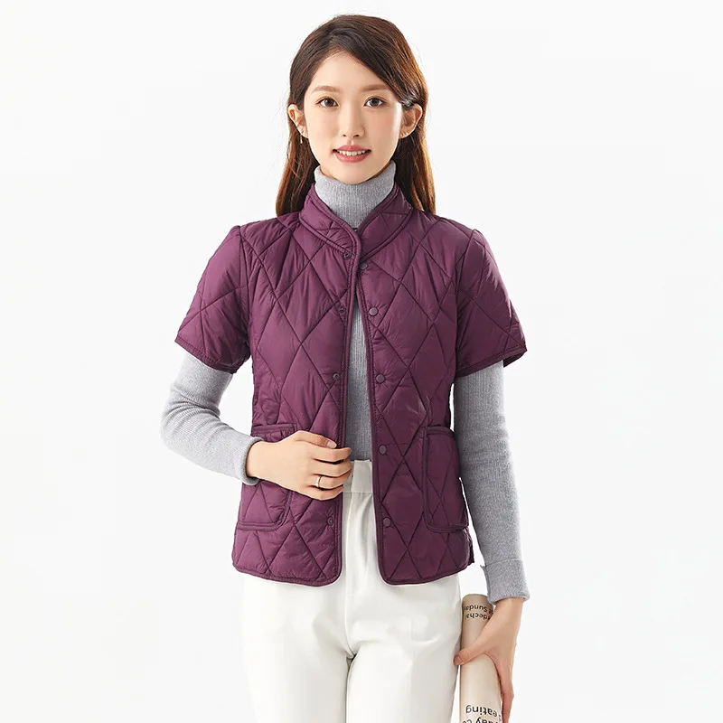 New Autumn Winter Women's Cotton Padded Jacket Short Sleeve Cardigan Fur Lined Coat Warm Jacket Korean Fashion Frivolity Vest