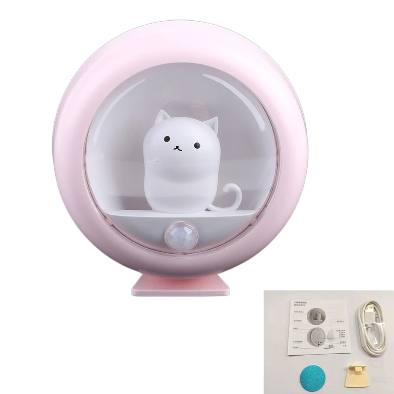 

for Creative for Cat for Smart LED Night Light PIR Motion Sensor USB Rechargeable Bedside Lamp for Room Hallway Pathway Toilet