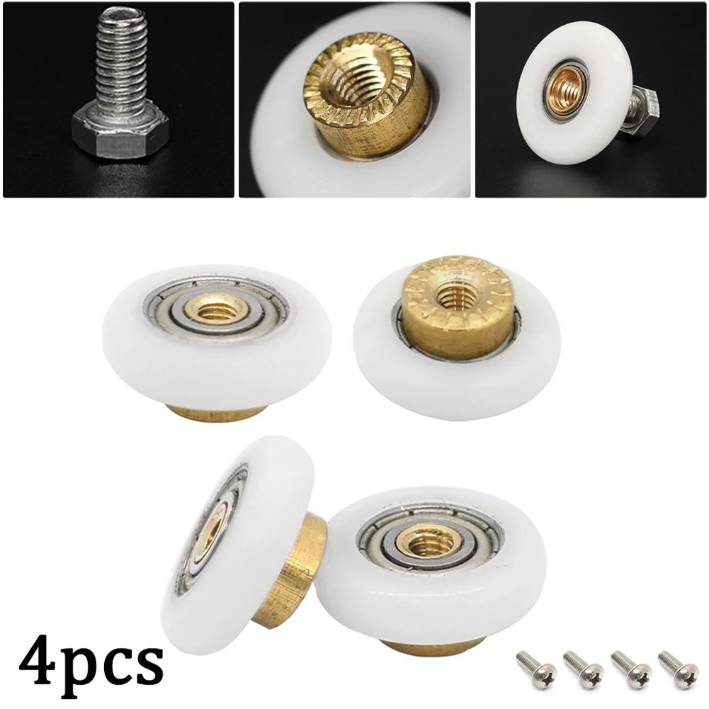 

4pcs Shower Room Pulley Bathroom Sliding Glass Door Wheels Nylon Copper Roller Door Wheels Nylon Copper Roller Hang Round