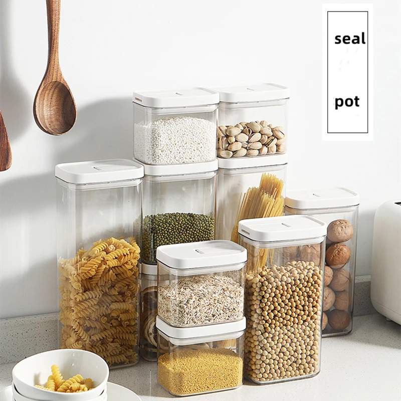 

Square transparent plastic storage tank Household kitchen food grade nut and spice storage box Cereal sealed containe