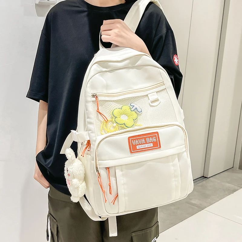 

Однотонный школьный портфель для девочек-подростков, женский рюкзак с несколькими карманами, вместительные женские рюкзаки, симпатичная С...