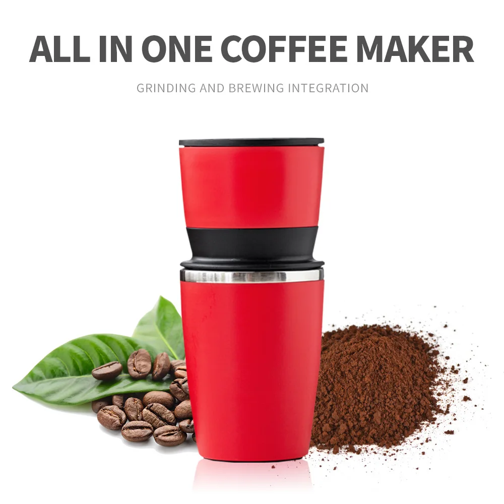 

Household Hand-cranked Coffee Filter Cup Keep Warm Coffee Pot All-in-one Portable Stainless Steel Red Coffee Cup Washable