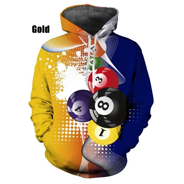 Fashion 3D Print Billiards Hoodies Unisex Long Sleeve Pullover Hooded Sweatshirts Casual Hoodie Tops