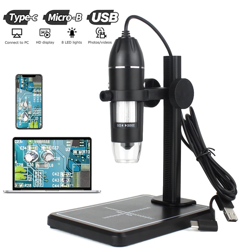 

1600X Wifi Microscope Handheld Portable Digital Microscope USB Interface Electron Microscopes 8 LEDs Bracket for Android IOS