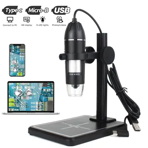 Микроскоп, 1600X, Wi-Fi, портативный, цифровой микроскоп, USB интерфейс, Электронные Микроскопы, кронштейн с 8 светодиодами для Android, IOS