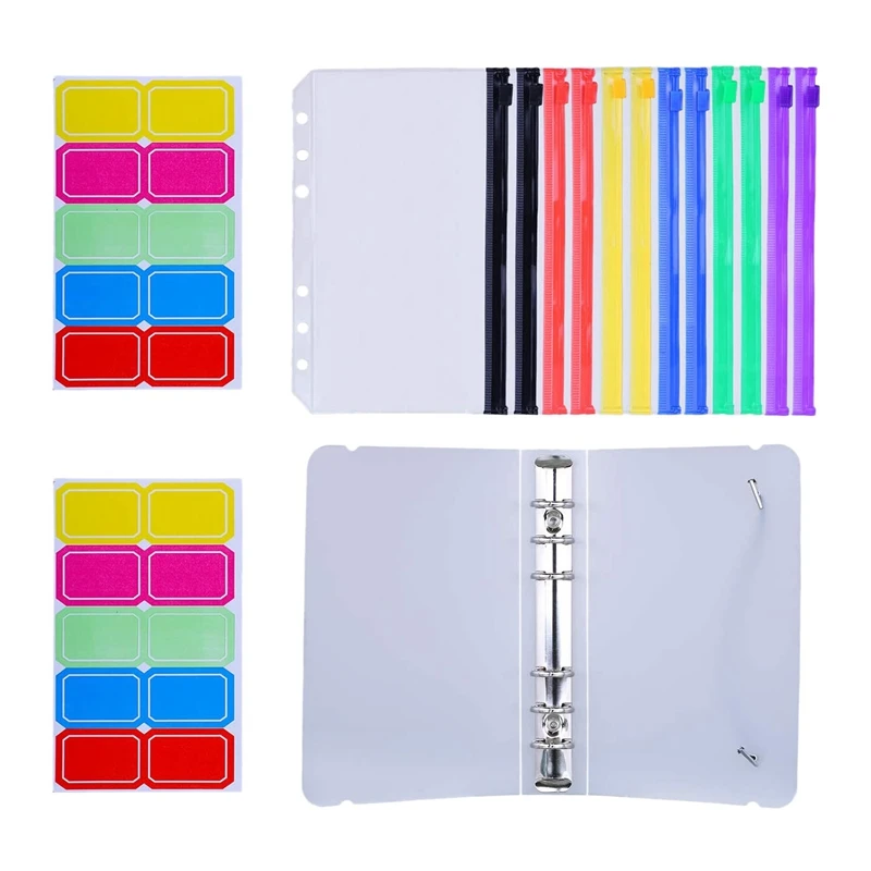 

12 Pcs A6 Binder Pocket With 1 Pcs Binder Cover Waterproof Cash Budget Envelope System Binder Bag