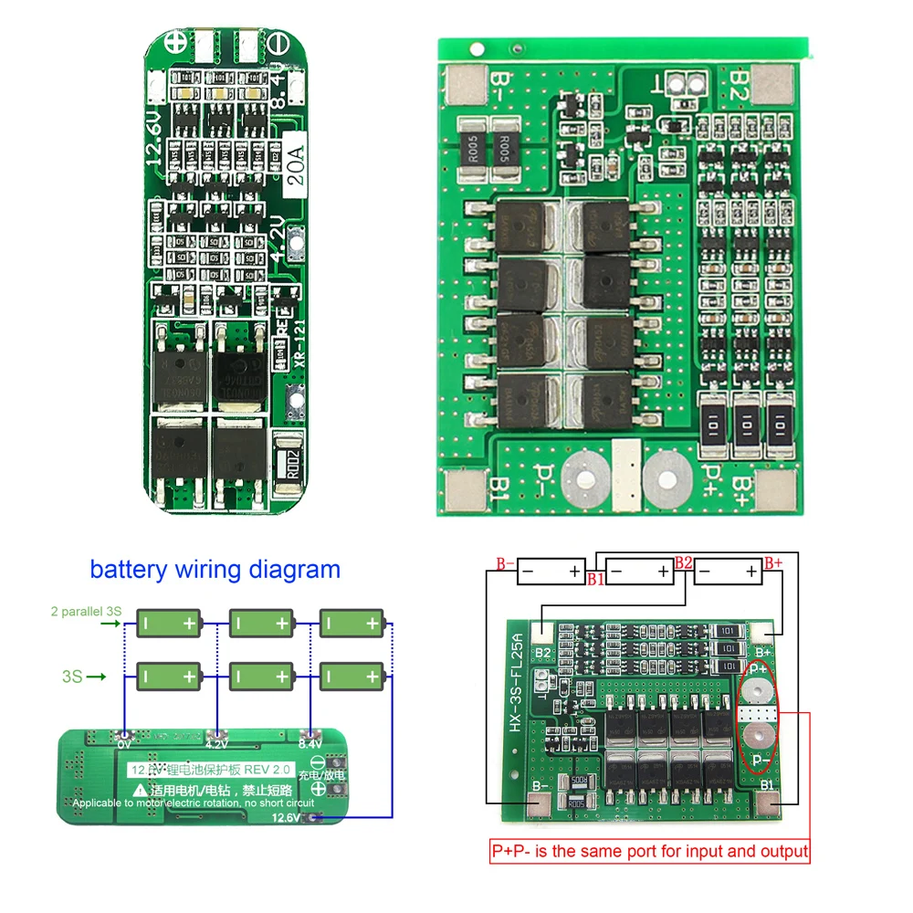 

Защитная плата PCB BMS для электродрели, литий-ионной, литиевой батареи 3S 20A 25A, зарядное устройство 18650, 12,6 в, литий-полимерная батарея