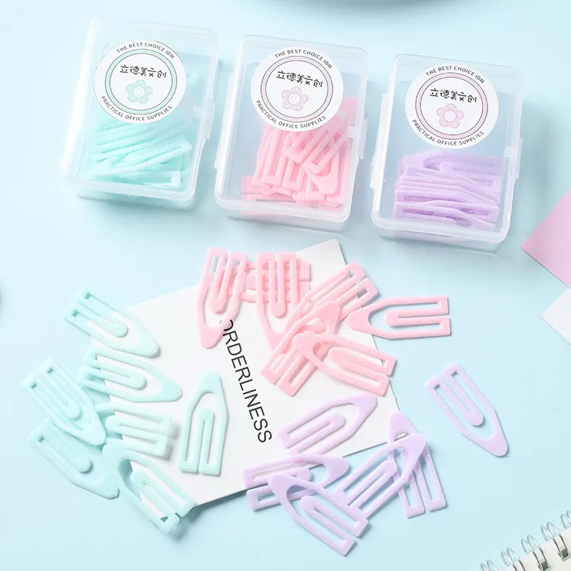 

Mini Candy Color Paper Clip Sets Plastic File Clamp Bookmark Holder Binder Clips Student School Office Binding Supplies