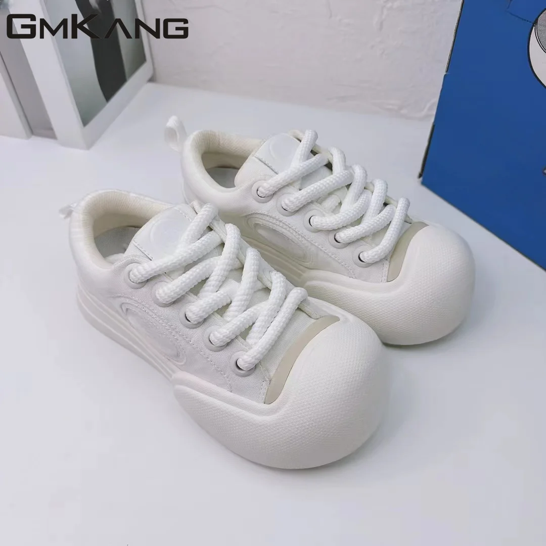 Spring New Thick Sole Casual Shoes Women Round Toe Lace Up Loafers Comfy Genuine Leather Flat Platform Shoes Female 2023