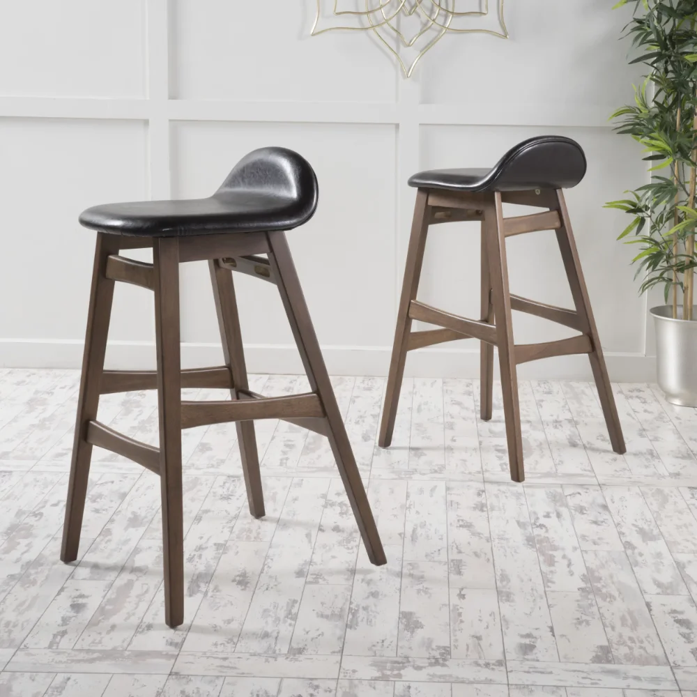

Noble House Morgan Mid-Century Modern Faux Leather Bar Stools, Set of 2, Walnut/Dark Brown