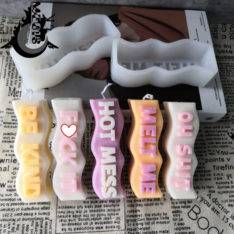 

BT0068 Custom DIY Wave Shape Letter Creative Soap Mold Unique Rectangle Vulgar Language Word Candle Silicone Mould