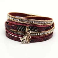 wholesale hot sale hand woven butterfly pendant bracelet bangle multi layer alloy magnetic buckle fashion jewelry