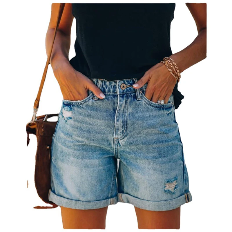 

Womens Dress New Temperament Casual Ripped Five-point Denim Shorts for Women