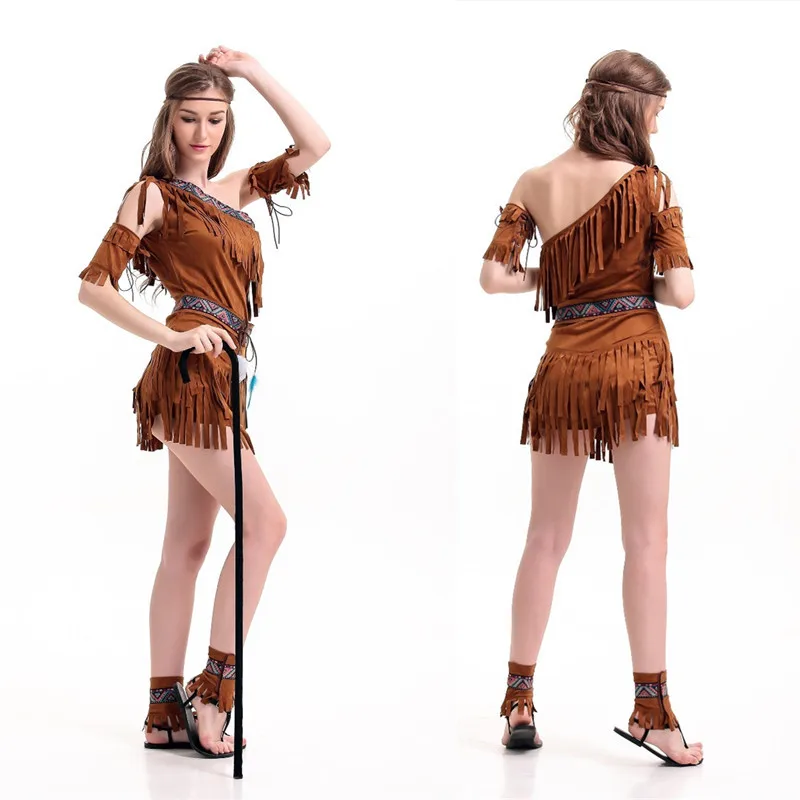 

Sexy Women Tassel Indian Costume Princess Dress Forest Hunter Performance Dress Halloween Carnival Party Cosplay Stage Show Set