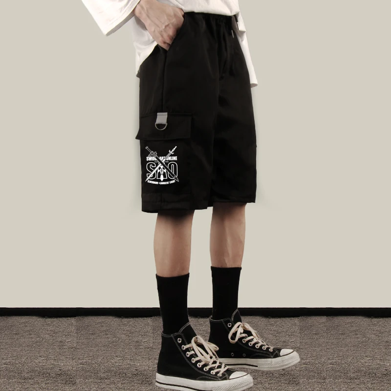 Шорты мужские с эластичным поясом короткие штаны аниме принтом пляжные бриджи